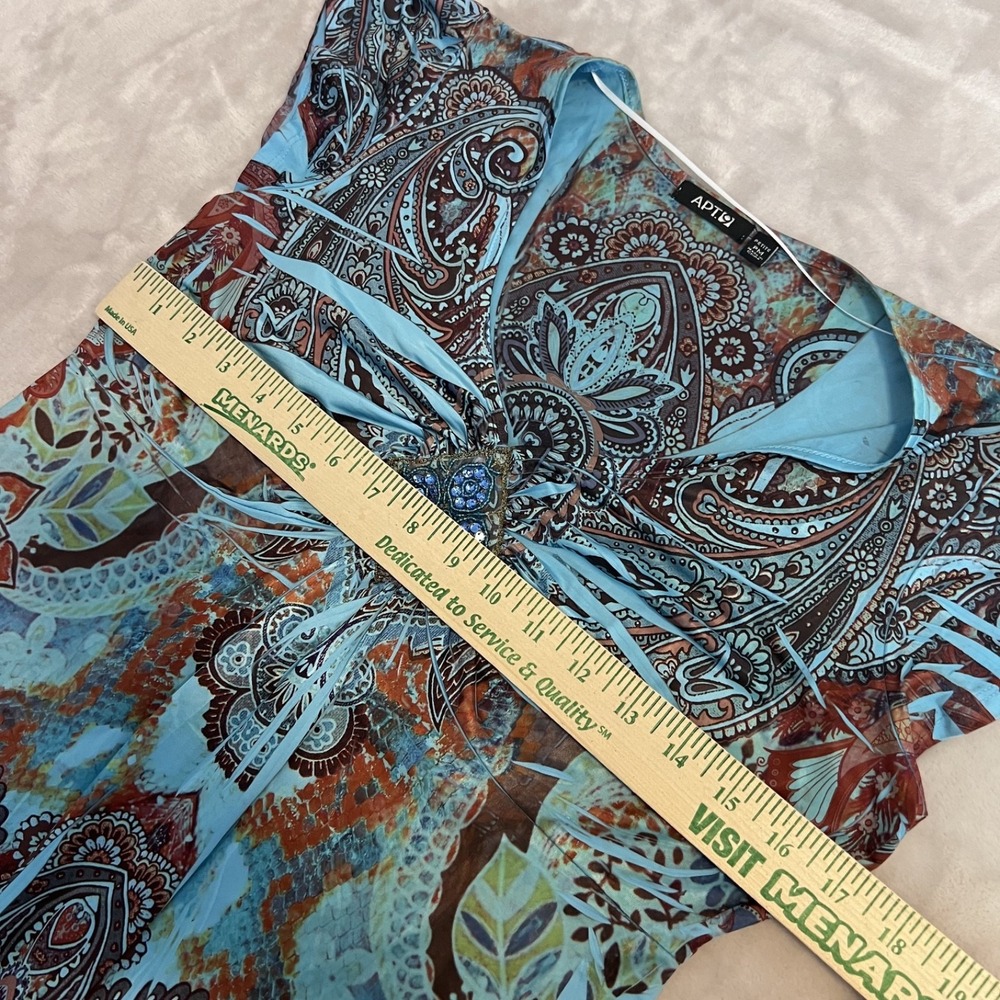 Y2K Boho Top Womens PM Blue Paisley Rhinestone Babydoll Festival Hippie‎ Fairy - Picture 5 of 9